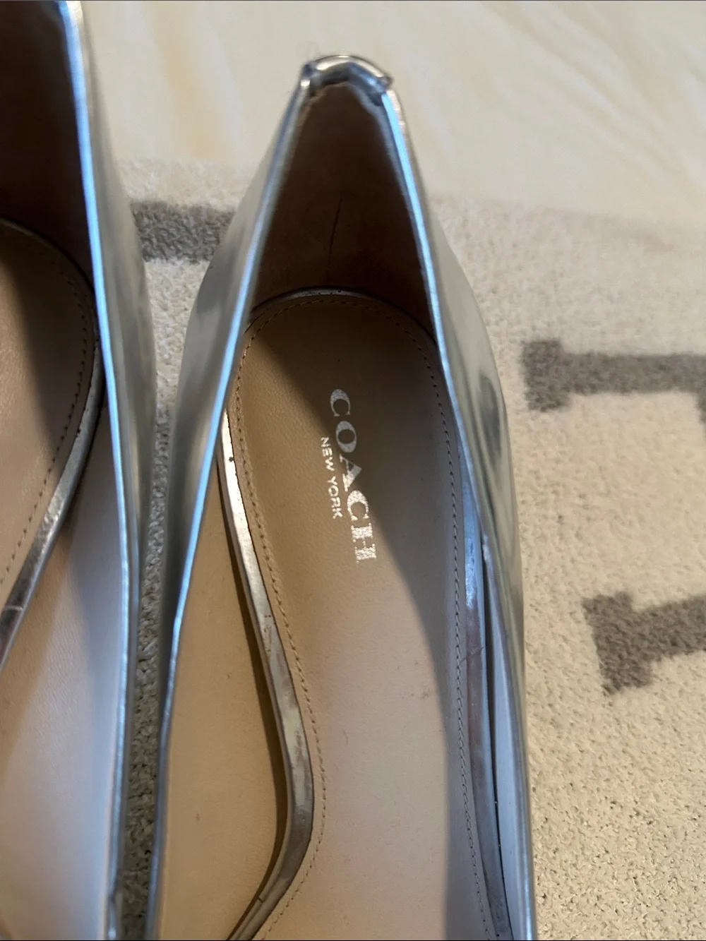 Silver Chrome Coach heels size 10